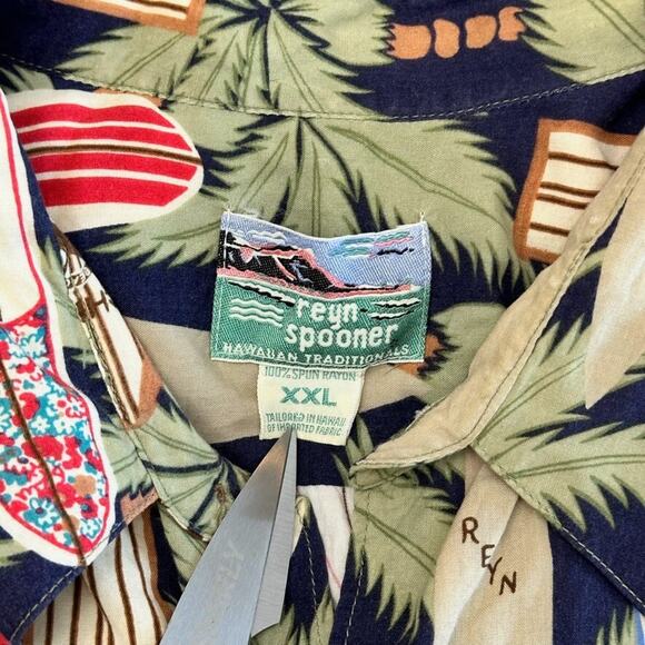 Vintage Reyn Spooner XXL Hawaiian Shirt Surfboard Print Rayon Tailored in Hawaii - Picture 5 of 5